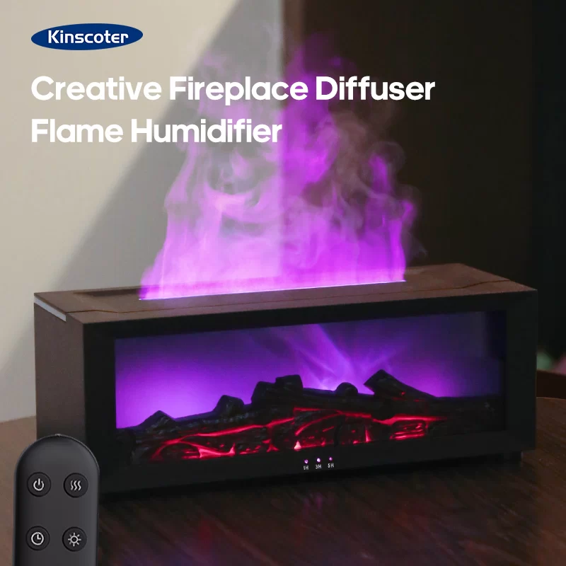 Simulated Fireplace Aroma Diffuser Essential Oil Diffuser Air Humidifier w/ Remote & Colorful Night Light for Home Creative Gift_1