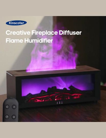 Simulated Fireplace Aroma Diffuser Essential Oil Diffuser Air Humidifier w/ Remote & Colorful Night Light for Home Creative Gift