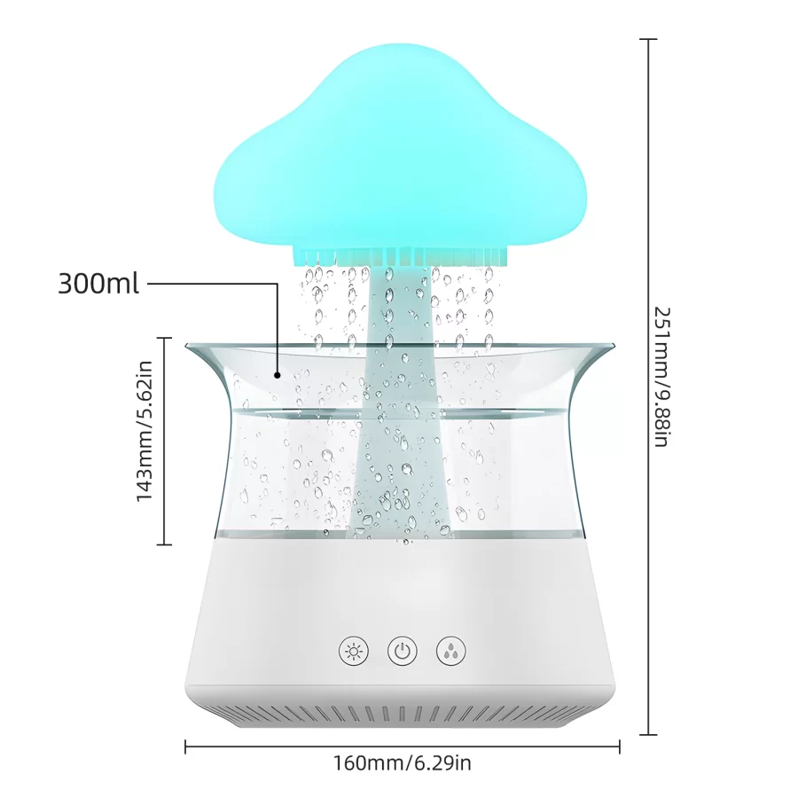 300ml Ultrasonic Humidifier Rain Cloud Humidifier Water Drip 5H Timer Aromatherapy Essential Oils Diffuser with LED Night Light_4