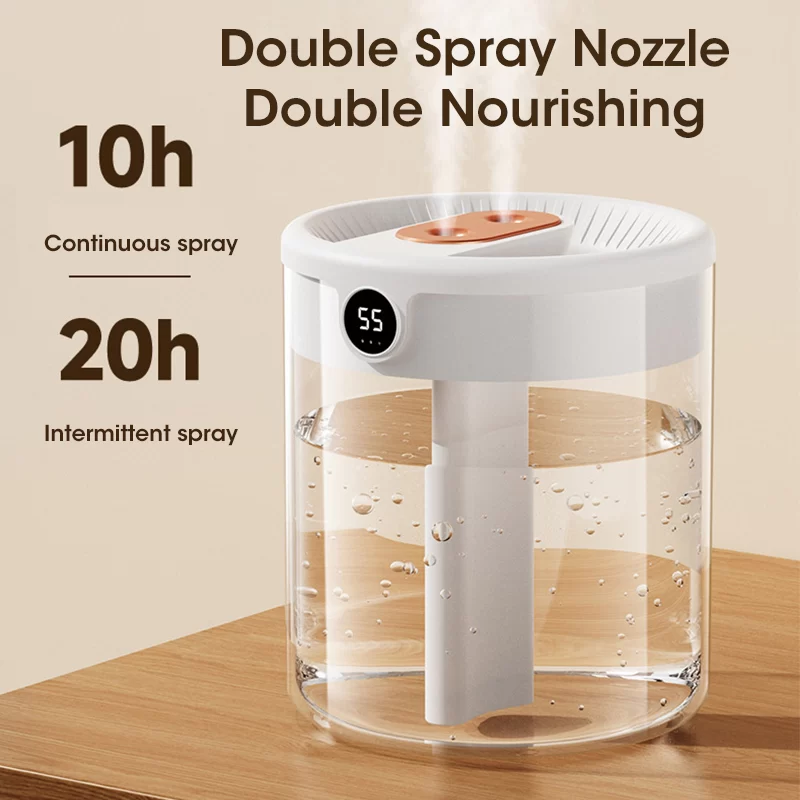 2L Air Humidifier Large Capacity With LCD Humidity Display Night Light Double Nozzle Aroma Essential Oil Diffuser For Home Offic_5