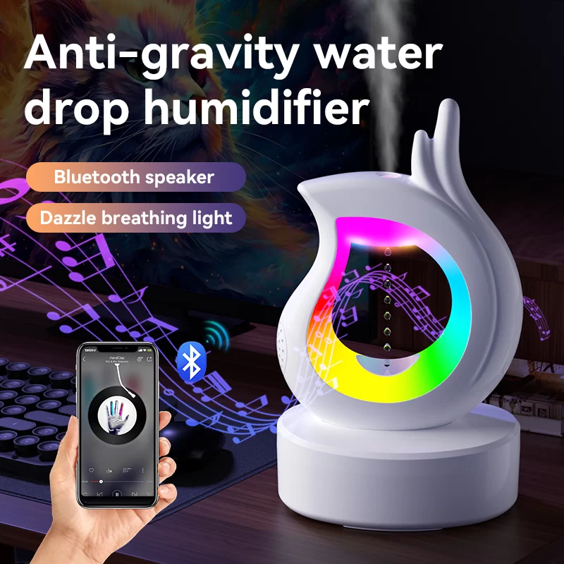 Ultrasonic Water Drop Anti-gravity Humidifier USB Orchid Finger air Humidifier with 7 colorful night light Bluetooth Speaker_2