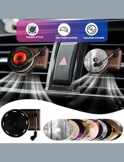 Car Air Freshener for Air Vent Fragrance Diffusers Clips Gramophone Shaped 12 Rotary Aromatherapy Tablets Decoration Accessories