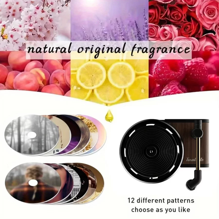 Car Air Freshener for Air Vent Fragrance Diffusers Clips Gramophone Shaped 12 Rotary Aromatherapy Tablets Decoration Accessories_3