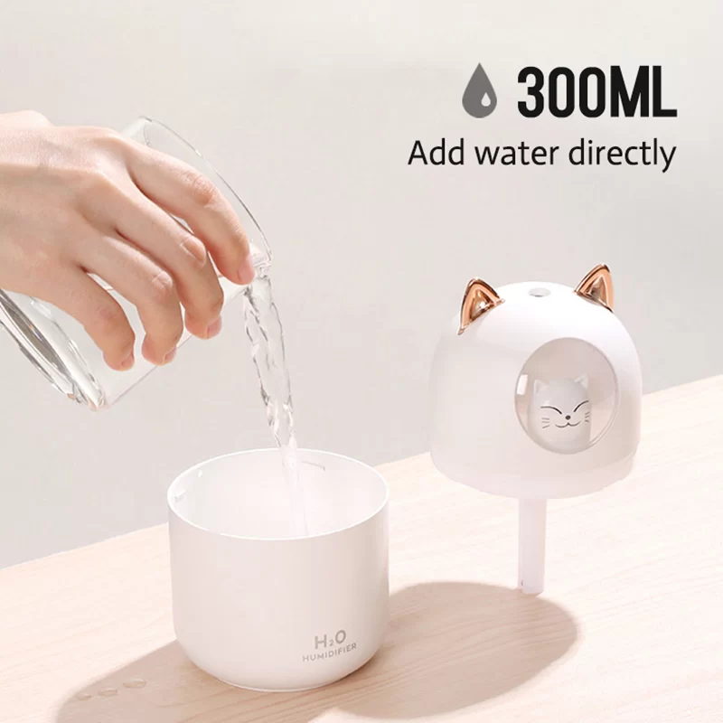 300ML  Air Humidifier Cute Cat Ultra-Silent USB Office Household Bedroom Car Aromatherapy Air Purifier with Led Cool Mist Spray_4