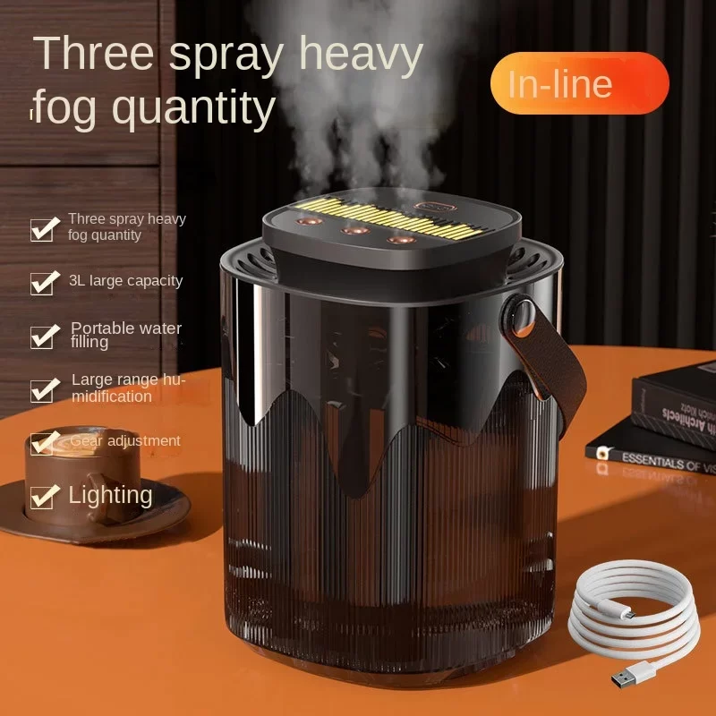 Portable Creative Humidifier Household 3L Large Capacity Three Nozzle Fog Volume Mute Office Bedroom Humidifier with Lights_6