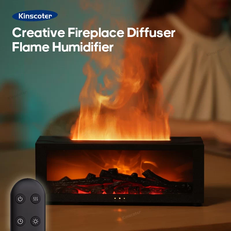 Fireplace Aroma Diffuser Creative Flame Humidifier Waterless Auto-Off Protection with Remote and Realistic Fireplace Night Light_1