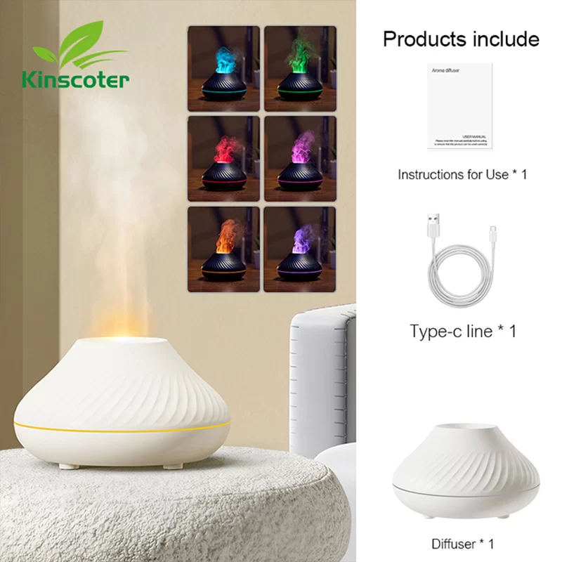 New Volcanic Aroma Diffuser 130ml Ultra Quiet Household Aroma Essential Oil Diffuser with Color Flame Night Light for Home Room_7