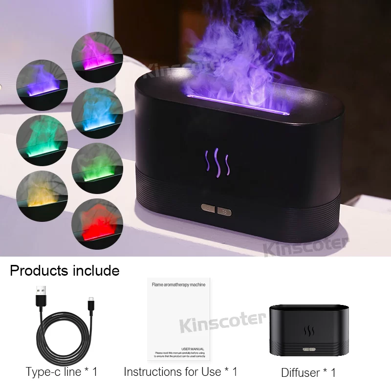 RGB Flame Aroma Diffuser Humidifier USB Desktop Simulation Light Aromatherapy Purifier Air for Bedroom With 7 Colors_10