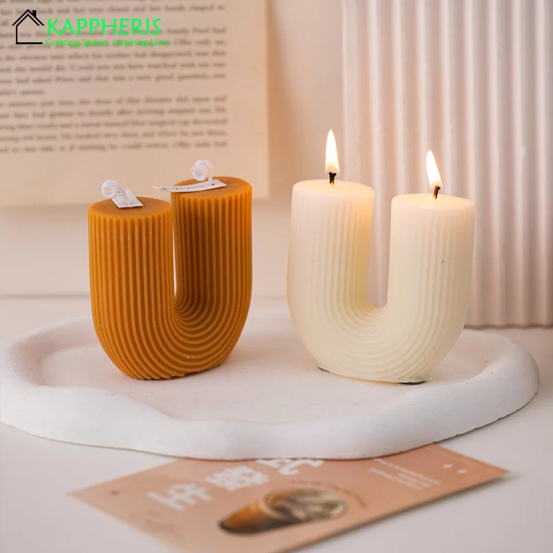 U Shaped Candle Scented Candles Ribbed Aesthetic Home Decorative Candles Smokeless Personalized Candles Guest Gift Lot_1