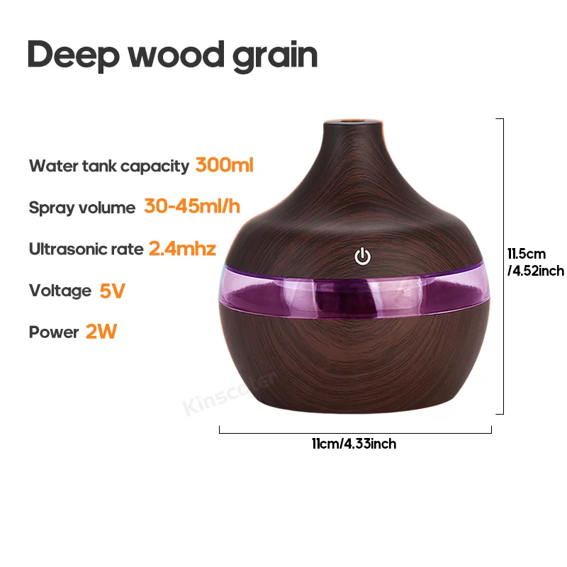 Wood Grain Humidifier 300ml USB Aroma Diffuser Atomizer USB Household Humidifier Hydrating Instrument Desktop Humidifier_7