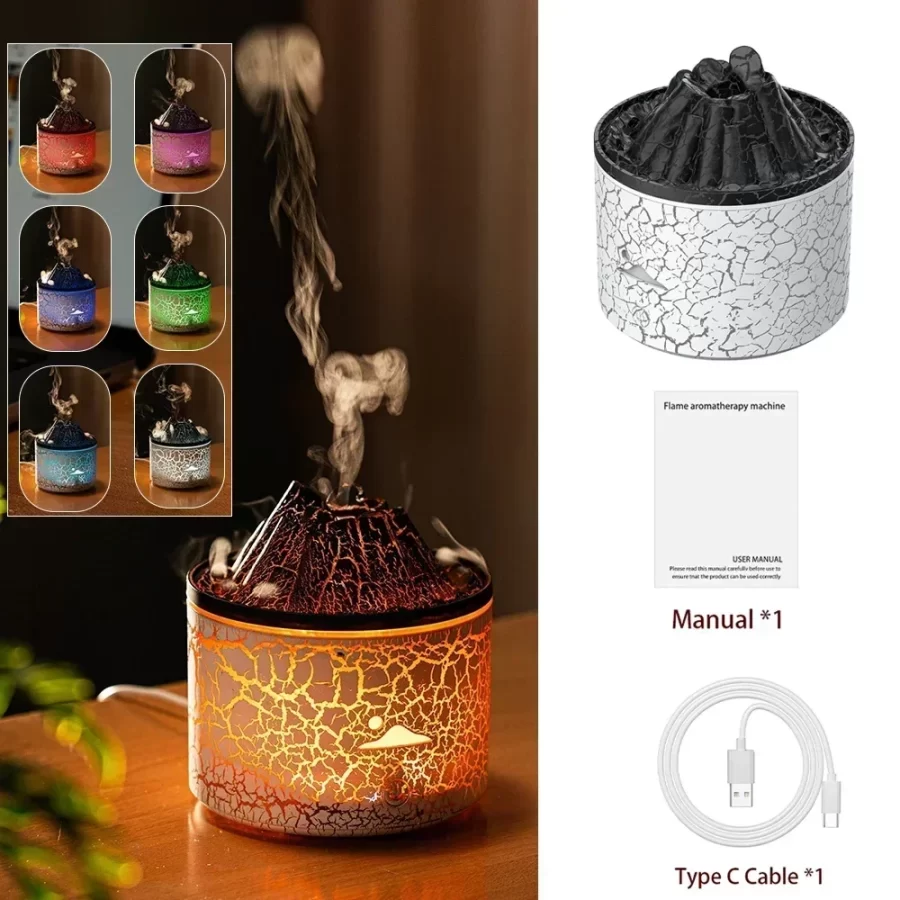 180ml Home Air Humidifier 7 Colours Ambient Light Volcano Flame Aroma Diffuser Jellyfish Smoke Ring USB_8