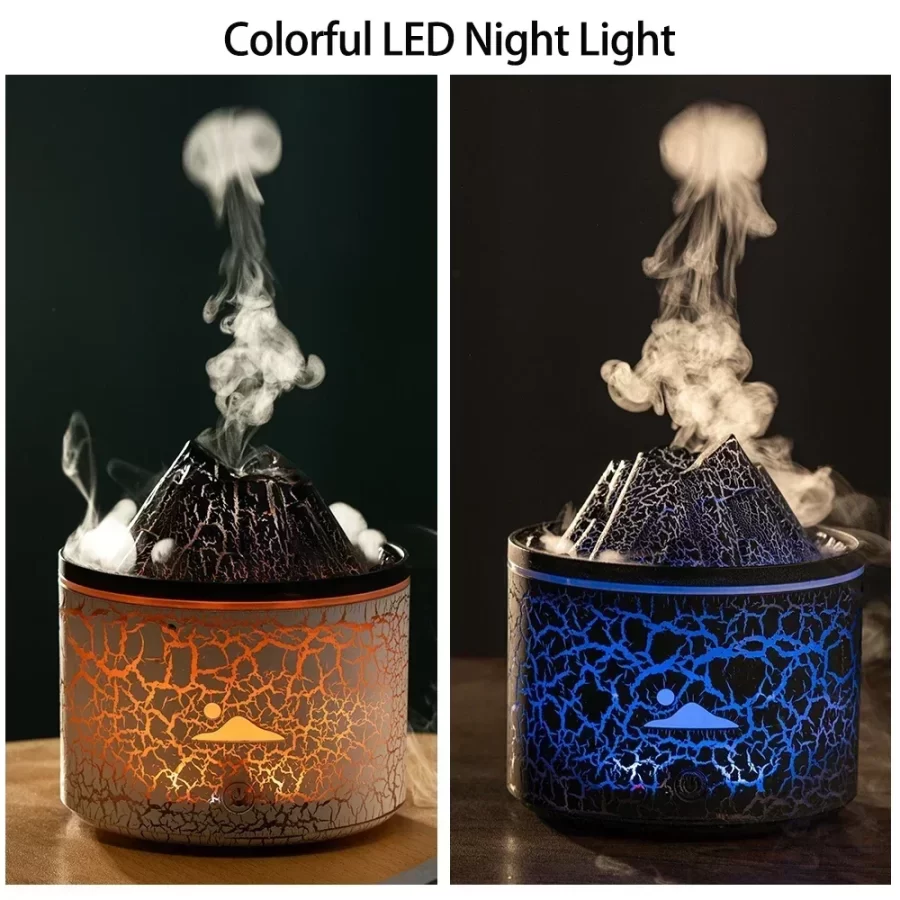 180ml Home Air Humidifier 7 Colours Ambient Light Volcano Flame Aroma Diffuser Jellyfish Smoke Ring USB_2