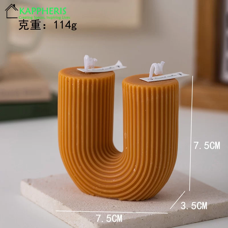 U Shaped Candle Scented Candles Ribbed Aesthetic Home Decorative Candles Smokeless Personalized Candles Guest Gift Lot_7