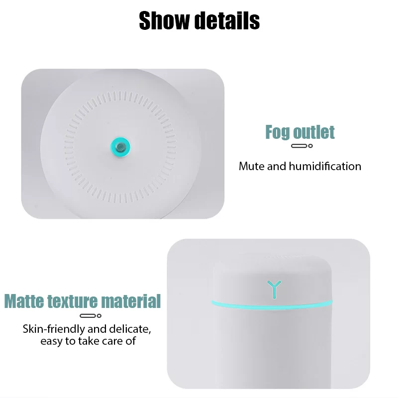 420ml Air Humidifier Portable USB Aroma Oil Diffuser with Colorful Light Cool Mist Sprayer For Bedroom Home Office Car Purifier_4