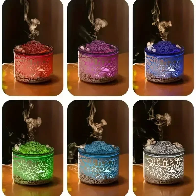 180ml Home Air Humidifier 7 Colours Ambient Light Volcano Flame Aroma Diffuser Jellyfish Smoke Ring USB_6