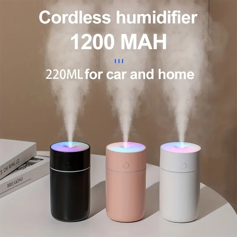 Portable Usb Rechargeable Air Humidifier LED light mini 220ml h2o Spray Mist humidifier Aroma Essential Oil Diffuser for Car_1