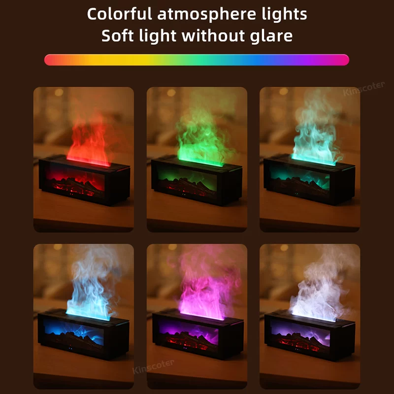 Simulated Fireplace Aroma Diffuser Essential Oil Diffuser Air Humidifier w/ Remote & Colorful Night Light for Home Creative Gift_3