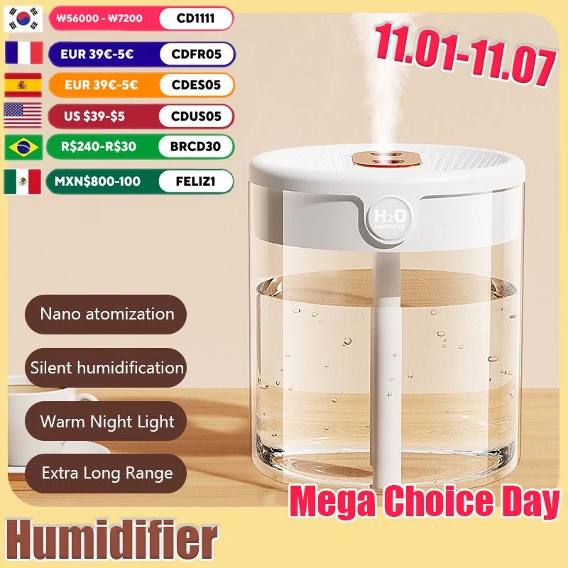 New 2L Double Nozzle Air Humidifier with Warm Night Light Large Capacity Aroma Essential Oil Diffuser for Bedroom Office_1