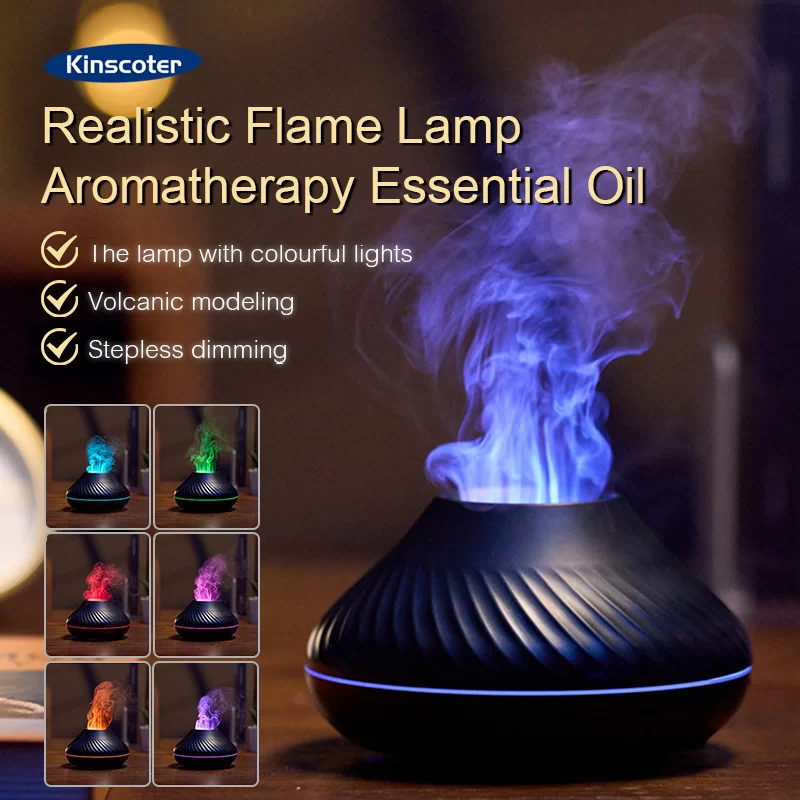 New Volcanic Aroma Diffuser 130ml Ultra Quiet Household Aroma Essential Oil Diffuser with Color Flame Night Light for Home Room_1