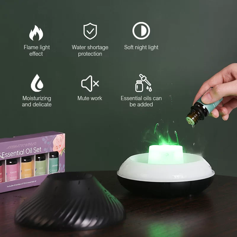 New Volcanic Aroma Diffuser 130ml Ultra Quiet Household Aroma Essential Oil Diffuser with Color Flame Night Light for Home Room_5