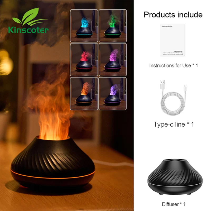 New Volcanic Aroma Diffuser 130ml Ultra Quiet Household Aroma Essential Oil Diffuser with Color Flame Night Light for Home Room_8