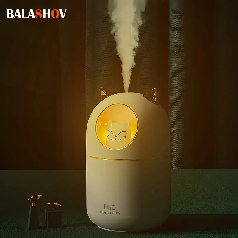 300ML  Air Humidifier Cute Cat Ultra-Silent USB Office Household Bedroom Car Aromatherapy Air Purifier with Led Cool Mist Spray_1