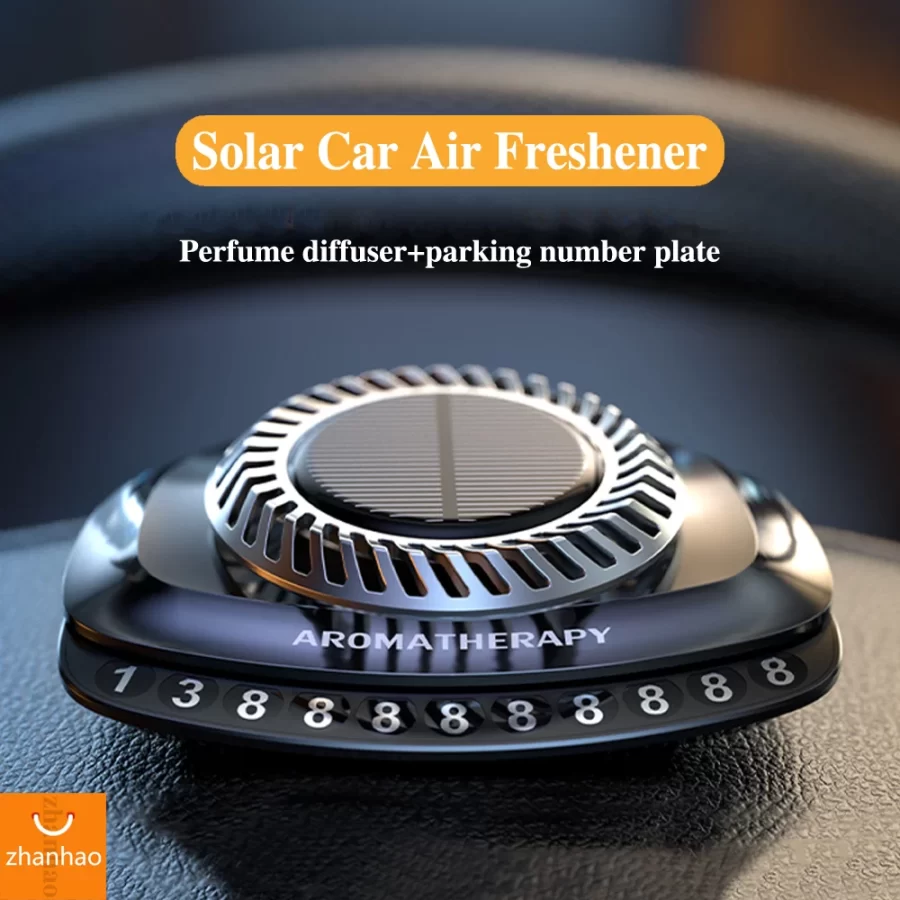 Solar Car Air Freshener Rotate Decoration Auto Flavoring Interior Accessories Perfume Diffuser Car Parking Number Plate Supplies_1