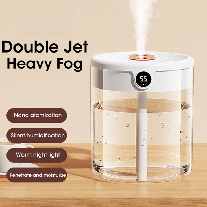 2L Air Humidifier Large Capacity With LCD Humidity Display Night Light Double Nozzle Aroma Essential Oil Diffuser For Home Offic_2