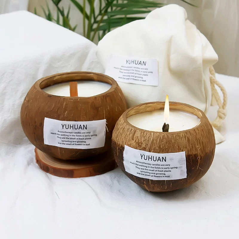 300g Coconut Shell Scented Sandle Essential Oil Fragrance Ornament hand-made coconut shell scented candle can burn more than 50_1