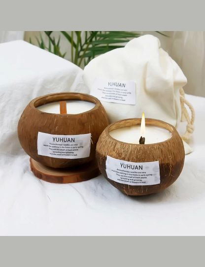 300g Coconut Shell Scented Sandle Essential Oil Fragrance Ornament hand-made coconut shell scented candle can burn more than 50