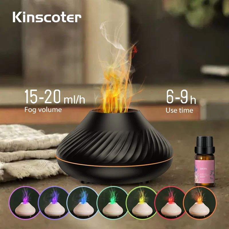 New Volcanic Aroma Diffuser 130ml Ultra Quiet Household Aroma Essential Oil Diffuser with Color Flame Night Light for Home Room_2