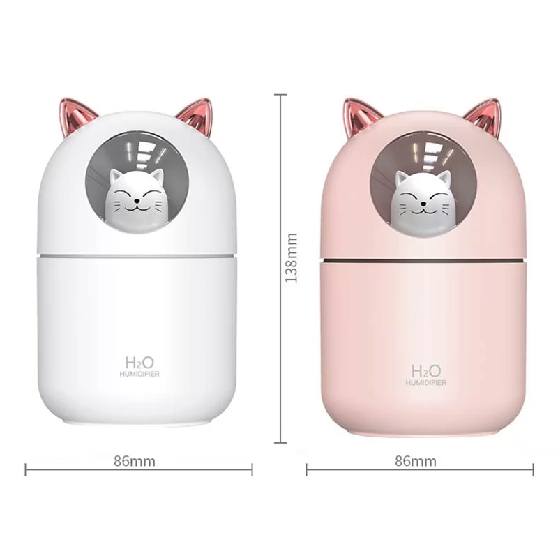 300ML  Air Humidifier Cute Cat Ultra-Silent USB Office Household Bedroom Car Aromatherapy Air Purifier with Led Cool Mist Spray_6