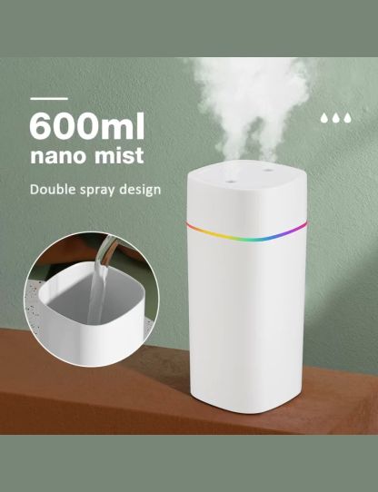 Air Humidifier Double Spray Port Essential Oil Aromatherapy Humidifier Mute Atomizer Colorful Lights For Home Office Car