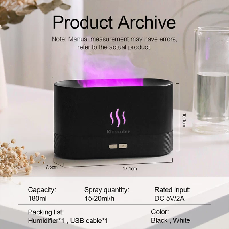 RGB Flame Aroma Diffuser Humidifier USB Desktop Simulation Light Aromatherapy Purifier Air for Bedroom With 7 Colors_3