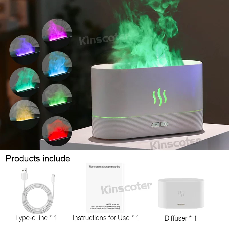 RGB Flame Aroma Diffuser Humidifier USB Desktop Simulation Light Aromatherapy Purifier Air for Bedroom With 7 Colors_7